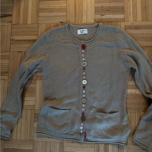 Beige Button-Front Women's Cardigan Sweater